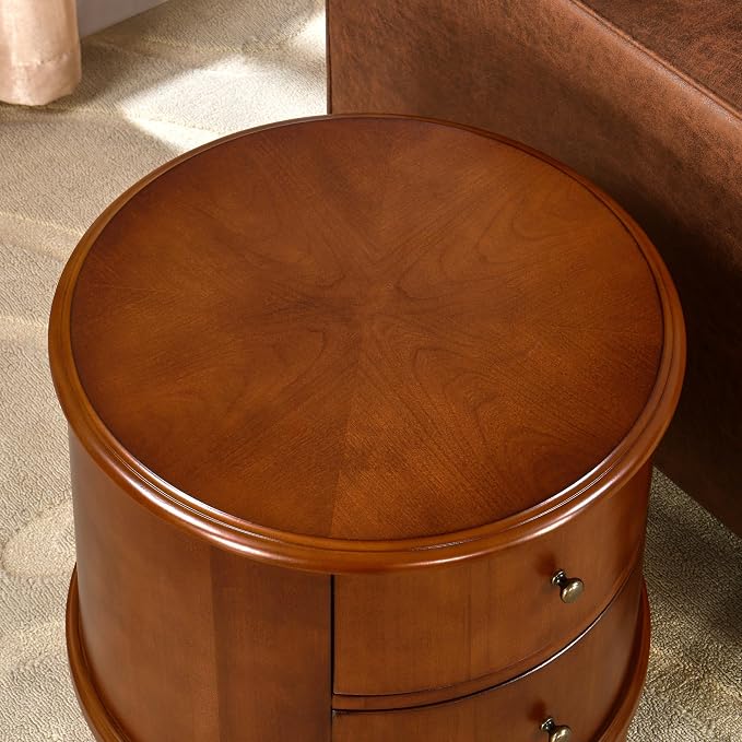 Set of 2 Vintage End Side Table with Slide-Out Tray and 3 Storage Drawers, Sofa Side Table for Small Space, Beside Table for Living Room, 13”W x 22”L x 22.6”H,No-Tools Assembly, Beeswax BG-A1569-MG