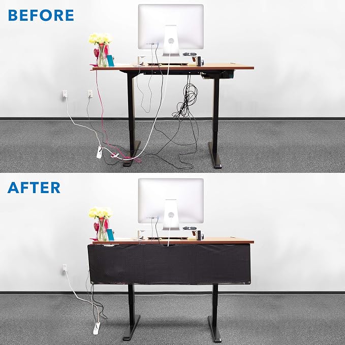 Mount-It! Under Desk Modesty Panel for Office Desks and Sit Stand Workstations [60 Inches Wide] Mesh Organizer Pockets for Cables and Wires (Black)