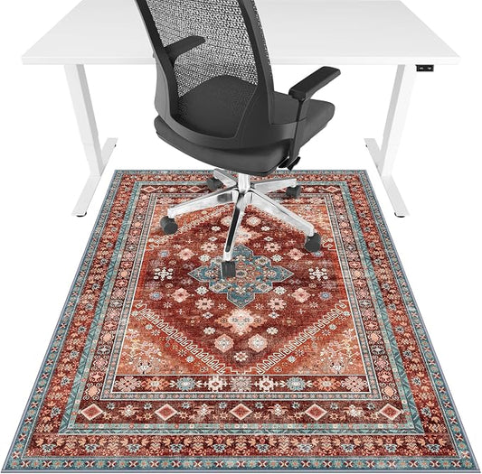 Office Chair Mat for Hardwood Floor & Tile Floor,36"X 48" Heavy Duty Desk Chair Mat for Hard Floors, Under Desk Rug for Rolling Computer Chair,Anti Slip,Low Pile Carpet Floor Protector-Brown Red