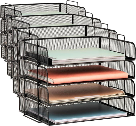 Mind Reader Stackable Paper Tray, Desktop Organizer, File Storage, Office, Metal Mesh, 4 Pcs., Black (Pack of 4)
