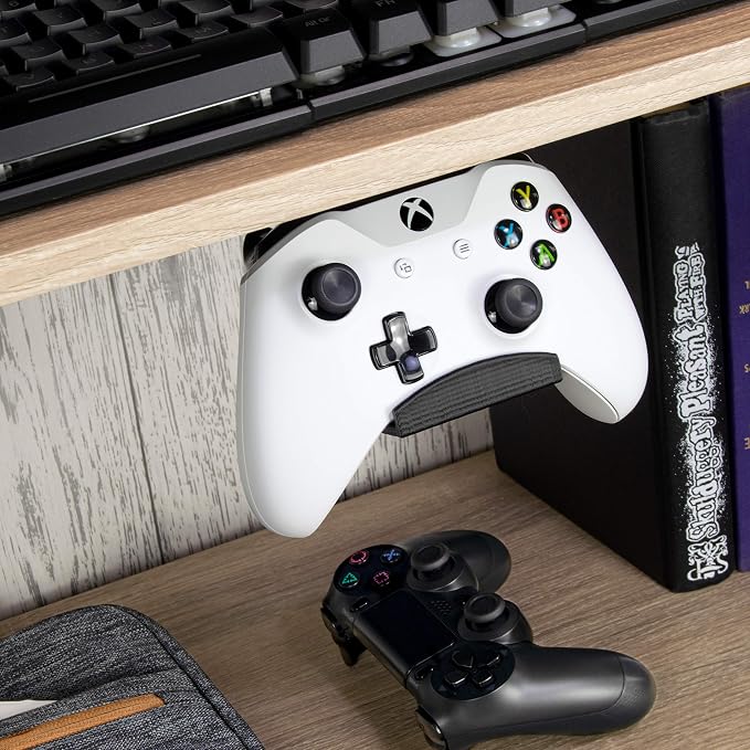 Gamepad Under The Desk Mount Holder Hanger for Xbox One, Switch, PS4, PC, Steam, Steelseries & Most Game Controllers, No Screws, VHB Tape, by Brainwavz (Black, Improved Adheasion Nov2019)