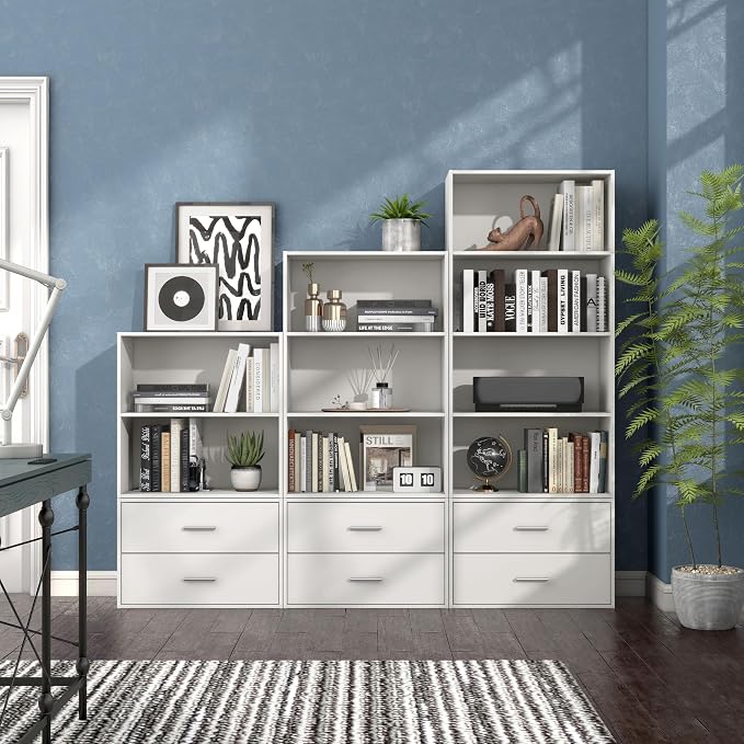 Homes: Inside + Out Apexa 3-Tier Cube Storage Organizer Shelves, Stackable Wood Bookcase Fits Cubby Bins for Organization, Dorm Teen Room Decor & Home Office, White