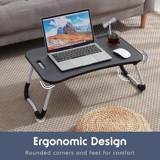 Nestl Foldable Lap Desk - Portable Laptop Stand for Bed, Couch, Work, Reading & Writing, Lap Table with USB Ports, Large Laptop Tray, Black