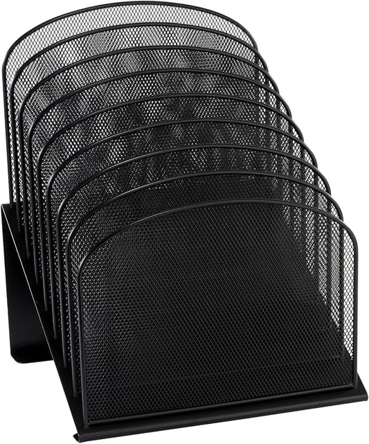 Safco Onyx Desk Organizer, 8 Tiered Vertical Compartments, Office and Classroom Mailbox , Paper and Mail Sorter, Steel Mesh, Black