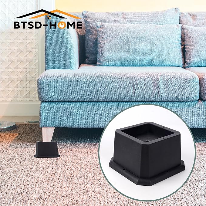 BTSD-home Furniture Risers 2 Inch Bed Risers Heavy Duty Adjustable Dorm Bed Lifts Risers Table Desk Chair Leg Extenders 4 Pack Black