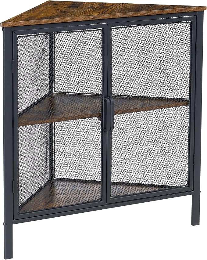 VECELO 3-Tier Corner Table,Cabinet with Mesh Door,Corner Shelf Stand,Metal Frame Storage Shelf Organizer Display Shelves for Bedroom,Wall Corner,Living Room,Kitchen,Bathroom