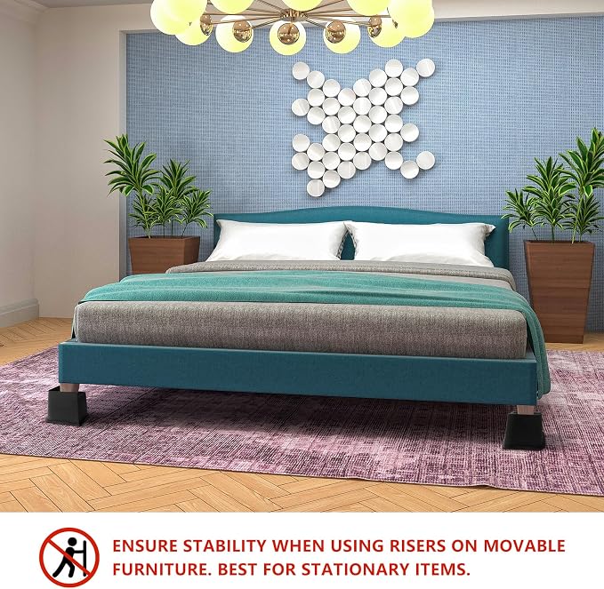 Bed Risers 4 inch Heavy Duty, 4 Pack Oversized Furniture Risers 6 inch, Black Bed Lifts Risers for Table, Sofa, Chair, Couch, Desk, Bed Frame Risers Supports Up to 6,500 Lbs
