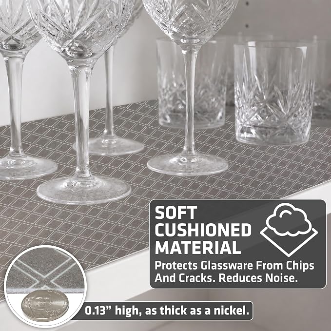 Drymate Premium Luxury Shelf & Drawer Liner, Thick Cushioned Fabric, Non-Adhesive, Absorbent, Waterproof, Slip-Resistant, Liners for Kitchen Cabinets, Cupboards (USA Made)(12”x59”)(2-Pack)(Taupe)