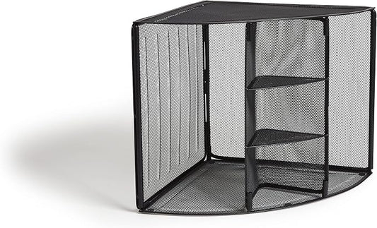 TRU RED Wire Mesh Corner Desk Organizer, 4‑Compartment – Space‑Saving Desktop Storage for Files & Office Supplies