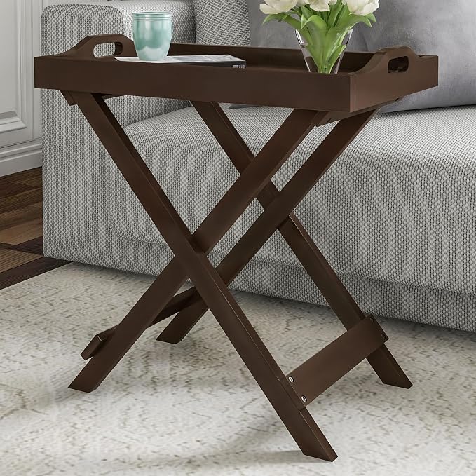 Lavish Home Folding TV Tray Table Set of 2 - Contemporary Side Table with Removable Tray Top for Food Serving, Meals, or Decor in Living Room, Bedroom, or Home Office (Brown)
