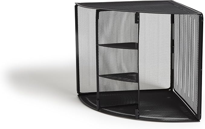 TRU RED Wire Mesh Corner Desk Organizer, 4‑Compartment – Space‑Saving Desktop Storage for Files & Office Supplies