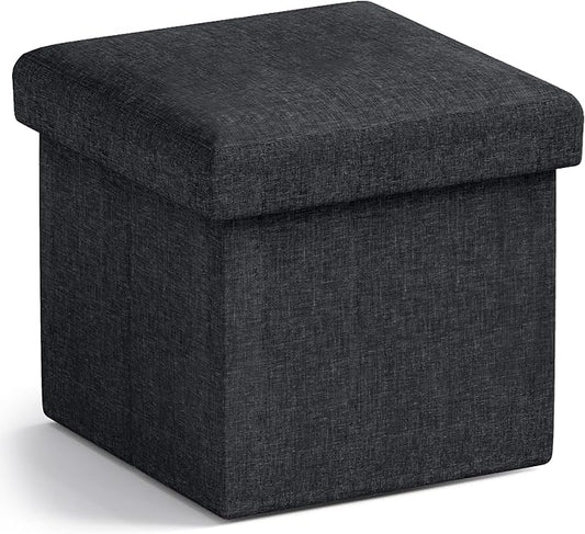 Ornavo Home Small Storage Ottoman Foldable Collapsible Cube Square Linen Ottoman Foot Rest Stool Seat, for Living Room, Bedroom, Home Office, Dorm - 12 x 12 x 12, Black