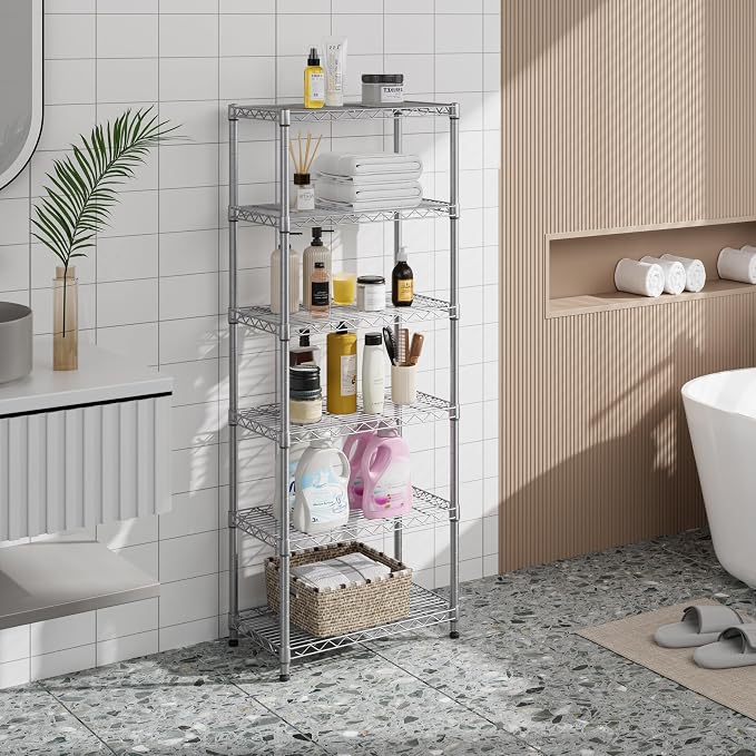 Golpart 5 tire Shelves Storage Wire Shelving Unit Metal Shelf Adjustable Organizers Storage Shelving for Bathroom Laundry Room Kitchen Pantry12”D x 22”W x 69”H Silver