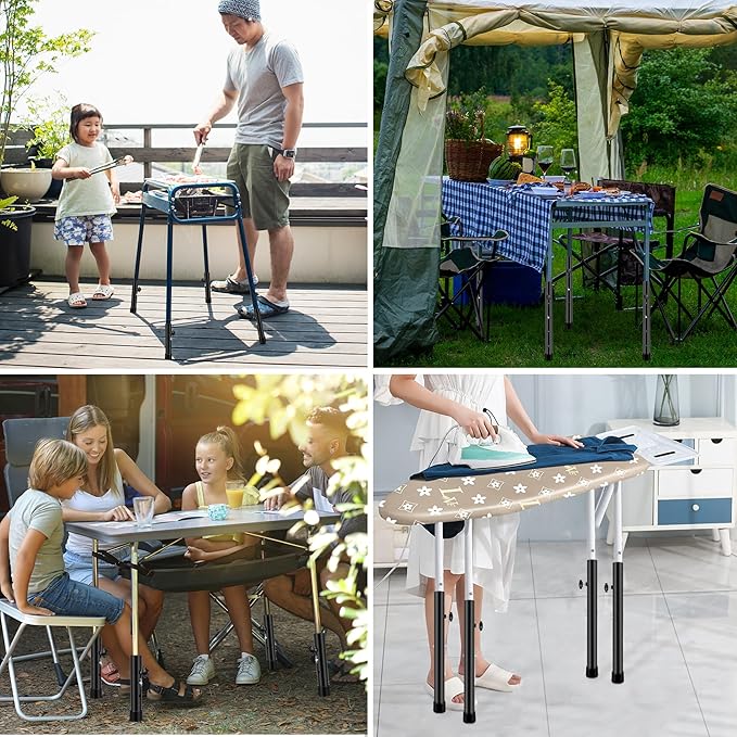(4-PACK) Folding Table Leg Extenders, Highly Durable Steel Folding Table Leg Risers, Folding Desk Leg Extensions For Straight And Bent Legs, Adjustable Table Height Extenders For Rise 3.6in/5.2in