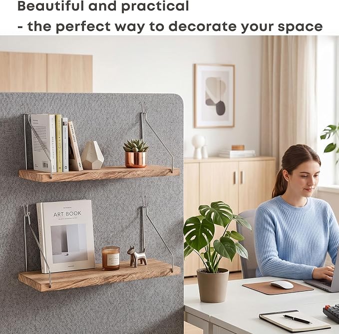 Fabric Wall Cubicle Shelf with Hooks for Work Decor, 11.8' Wooden Cubicle Organizer Storage Shelf with Hangers Cubicle Accessories for Women Men Desk, 2 Pack