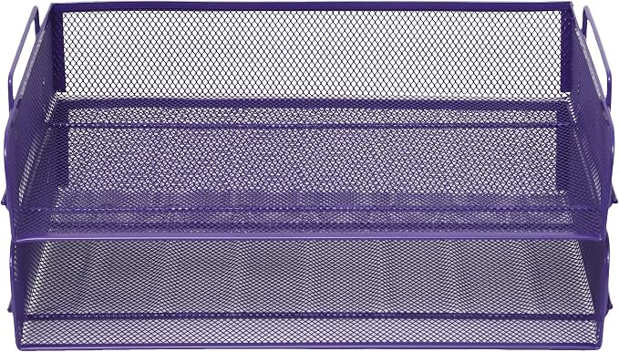 EASEPRES 2 Pack Stackable Desk Paper Tray, Metal Mesh Desktop Document Letter File Organizer for Office Home School, 13.5'' L x 9.75'' W x 5.5'' H, Purple