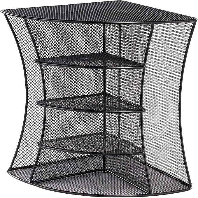 Safco 3261BL Onyx Mesh Corner Organizer - Durable Steel Mesh Corner Storage and Desk Top Organizer. Space Saving, For Home, Office & Classroom Organization, 13" x 15" x 11 , Black
