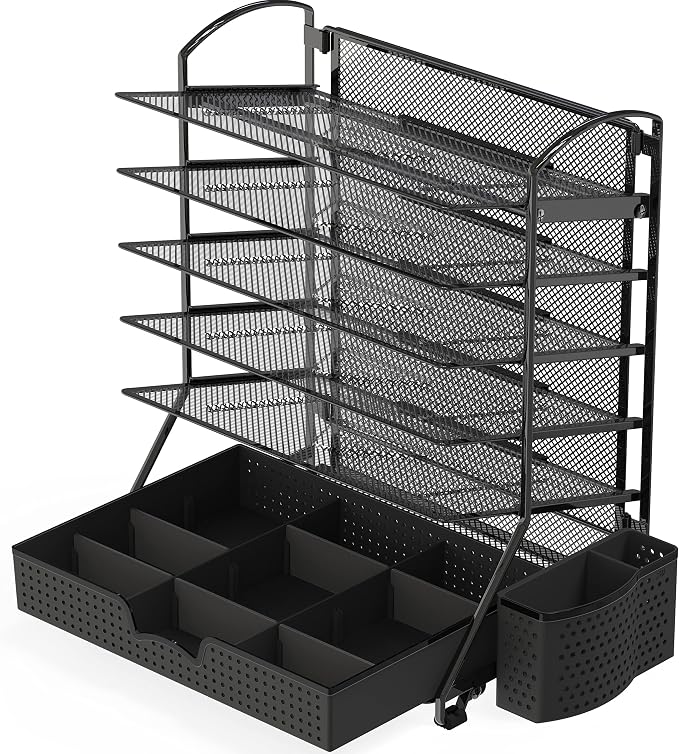Simple Houseware 6-Tier Desk Document File Tray Organizer with Supplies Sliding Drawer, Black