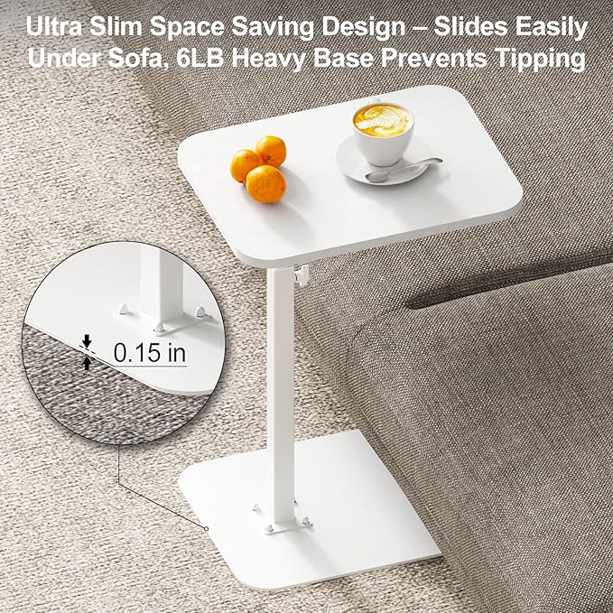HzTinT Side Table Sofa Tray for Couch Heavy Metal Base Swivel/Adjustable Height, Sofa Bed Bathroom Study TV Tray C Shaped End Table Food Snack Trays for Eating