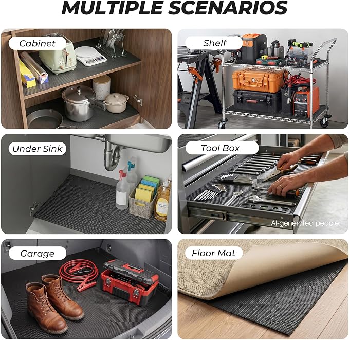PABUSIOR Tool Box Drawer Liners: 24" Wide 5MM Thick Large Toolbox Shelf Liner for Under Sink - Non Slip Heavy Duty Foam Cabinet Shelves Mat 24" W x 98" L Black