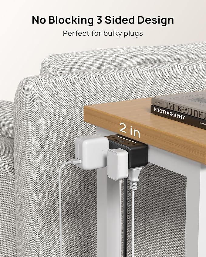 TROND Small Footprint Desk Clamp Power Strip with USB C PD 20W, Flat Plug Extension Cord Surge Protector 10ft, 6 Wide Space Outlets 4 USB, Fit 2.16" Tabletop Edge, Home Office Desk Accessories, Black
