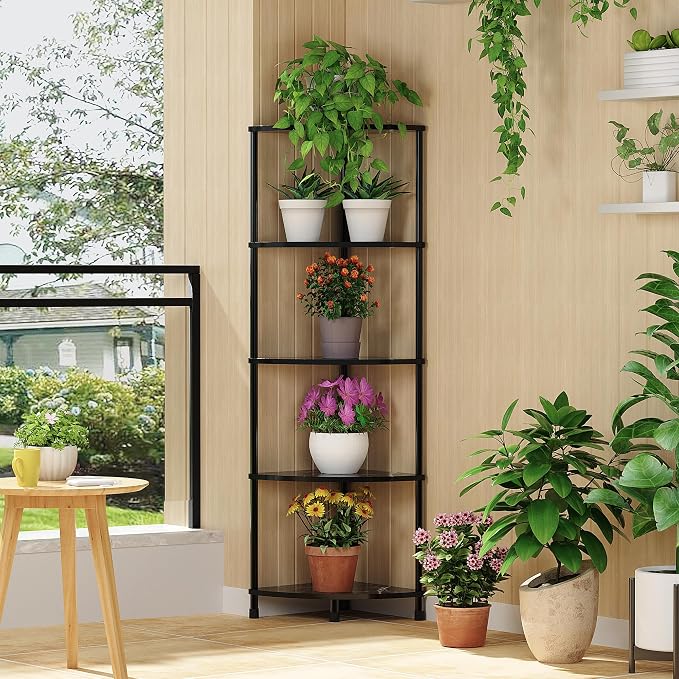 Book Shelf Corner Shelf, 5 Tier Corner Bookshelf Display for Living Room Decor, 44.1" Standing Bookcase Organizer, Marble Black Storage Shelves for Bedroom, Bathroom, Small Space