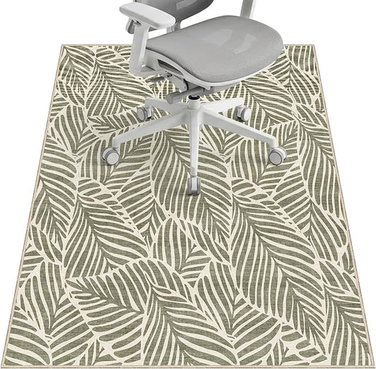 Office Chair Mat for Hardwood Floor & Tile Floor,36"x48"Heavy Duty Desk Chair Mat for Hard Floors, Under Desk Rug for Rolling Computer Chair,Anti Slip,Low Pile Carpet Floor-Green Leaves
