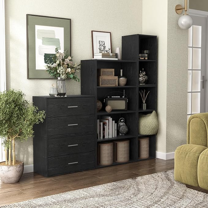 Homes: Inside + Out Apexa 2-Drawer Wooden Stackable Storage Drawers, Small Food Pantry Cabinet, Cajonera De Madera, Underbed Drawer Dorm Teen Room Decor & Bedroom, Home Office, Kitchen, Black