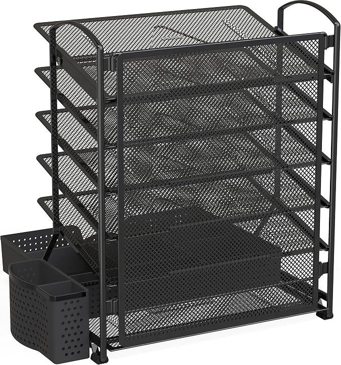 Simple Houseware 6-Tier Desk Document File Tray Organizer with Supplies Sliding Drawer, Black
