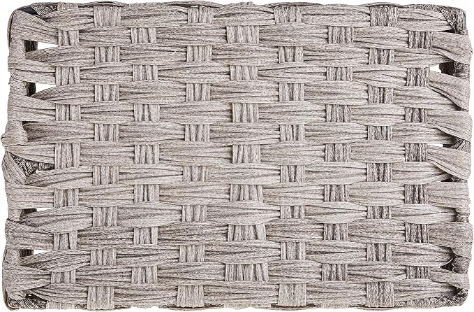 Whitmor 4-Compartment Woven Storage Basket with Dividers, Divided Makeup Organizer and Drawer Split Rattique Bin for Bathroom Countertop, Vanity, Office Desk, 11.8x7.9x2.8 Inches, Gray