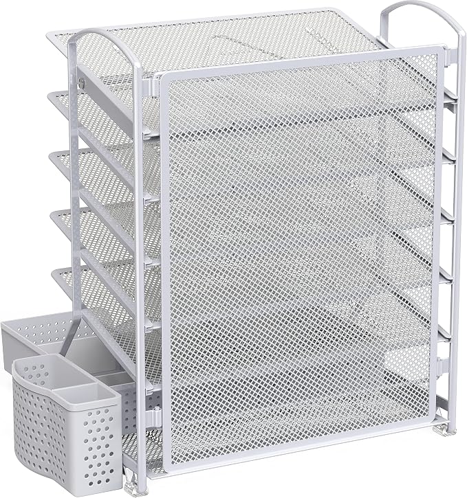 Simple Houseware 6-Tier Desk Document File Tray Organizer with Sliding Drawer, Silver